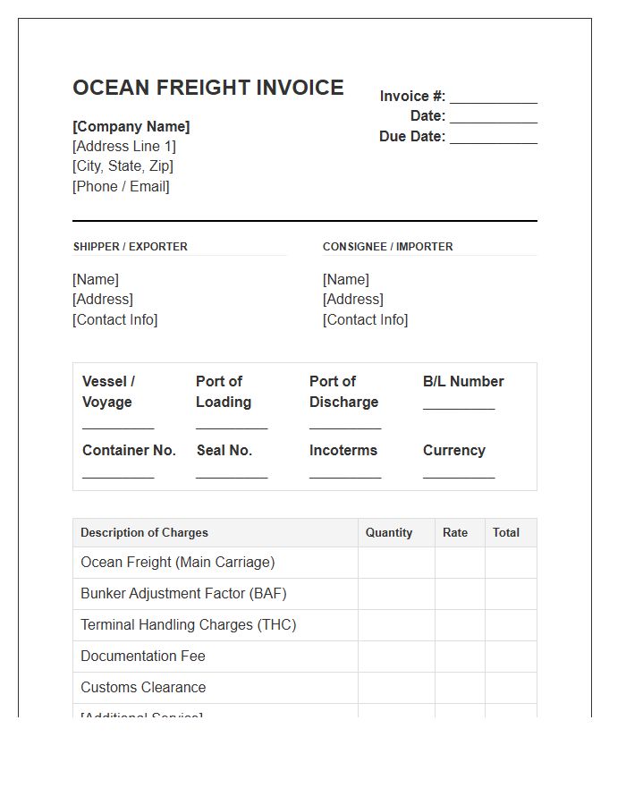 Ocean Freight Shipping Invoice Template