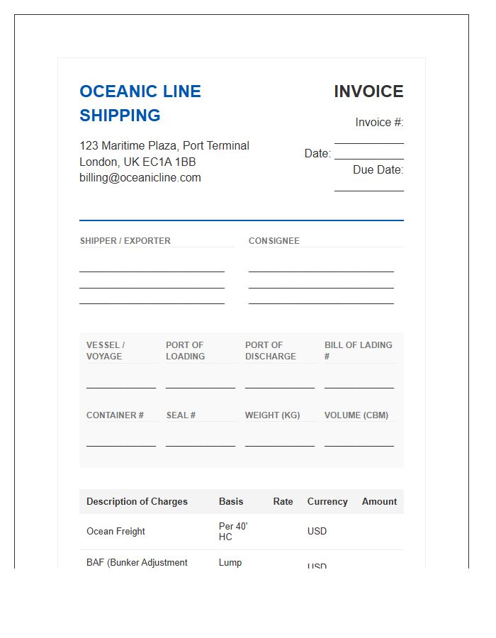 Ocean Liner Shipping Invoice Template