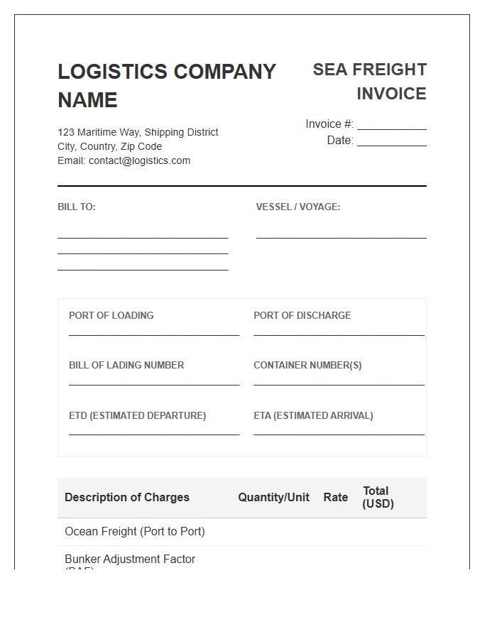 Port To Port Sea Freight Invoice Template
