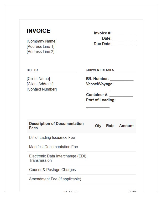 Sea Freight Documentation Fees Invoice Template