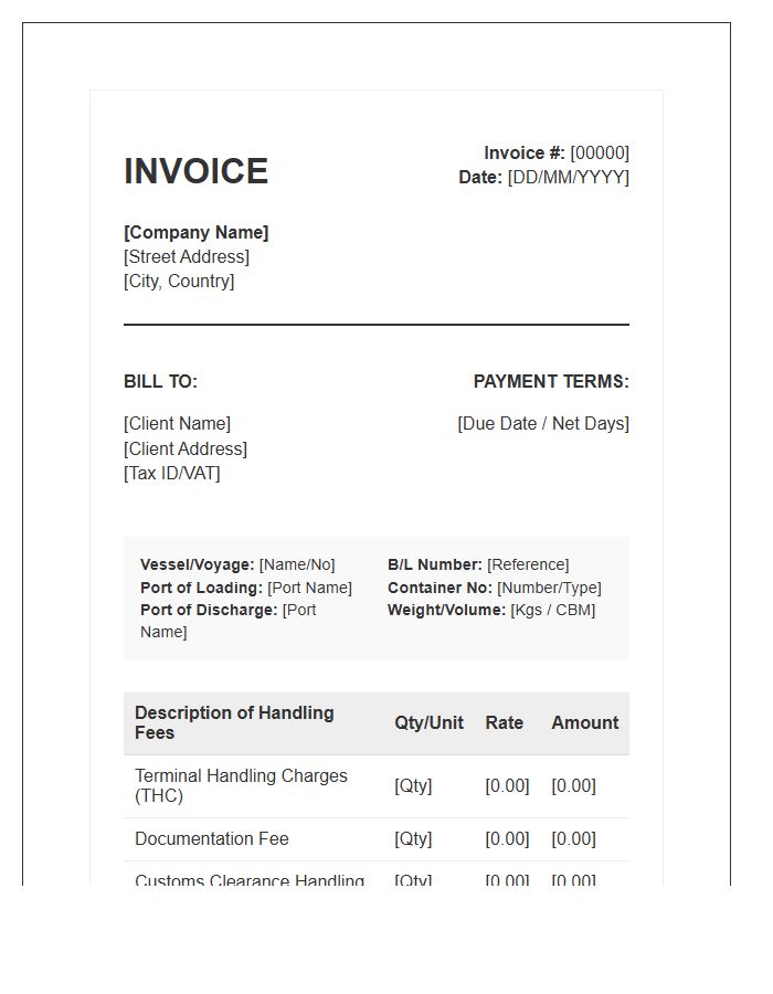 Sea Freight Handling Fees Invoice Template