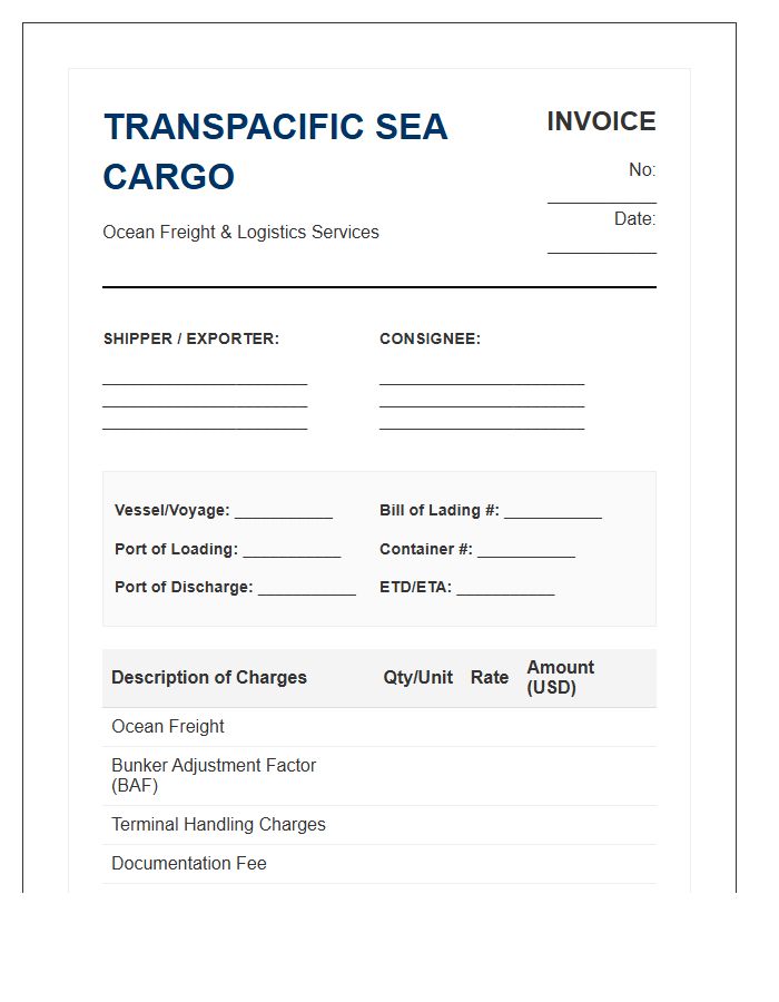 Transpacific Sea Cargo Invoice Template