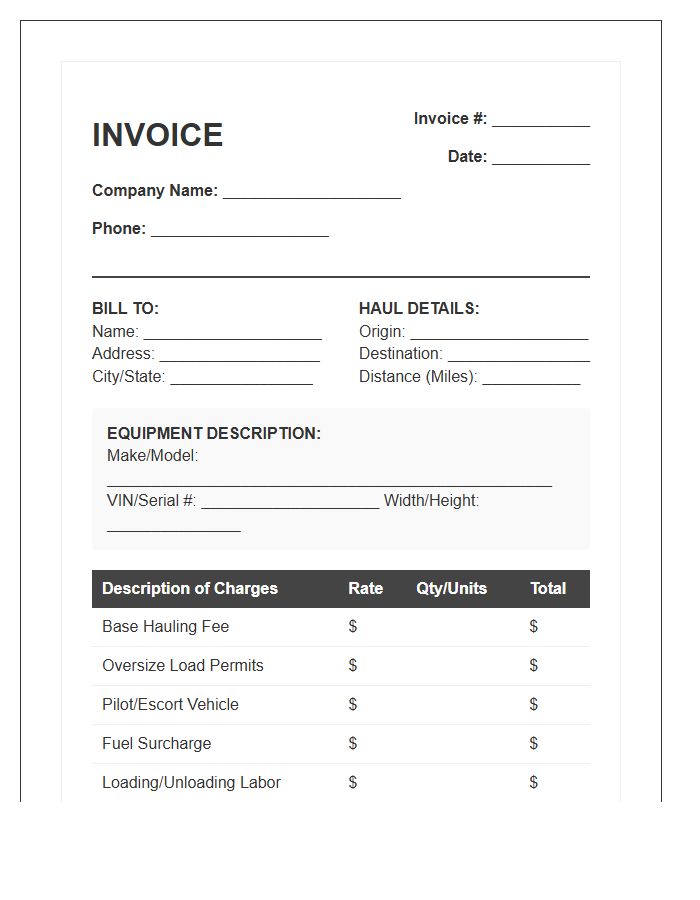 Agriculture Equipment Hauling Invoice Template