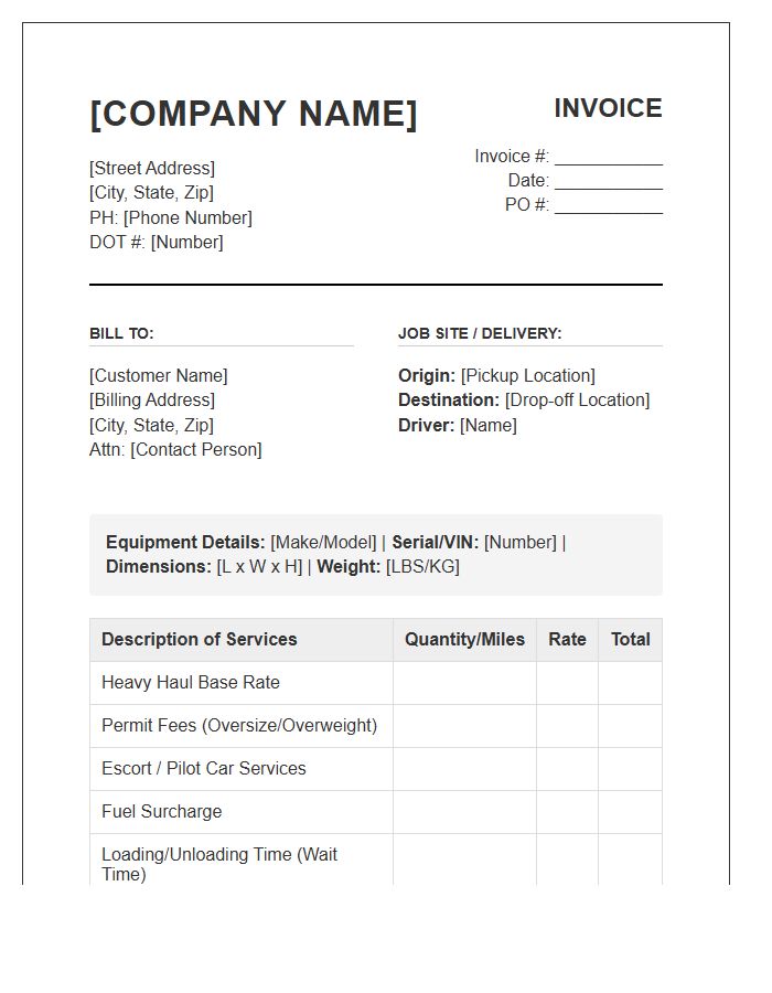 Commercial Heavy Equipment Hauling Invoice Template
