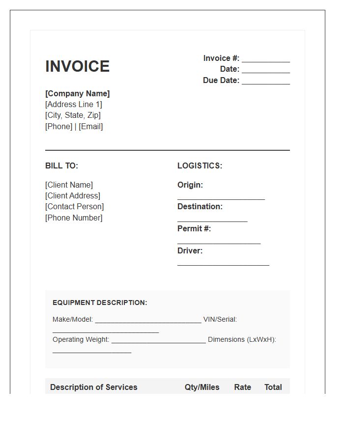 Earthmoving Equipment Transport Invoice Template