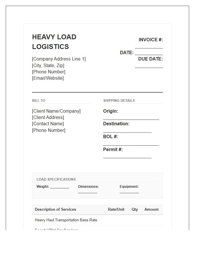 Heavy Load Logistics Service Invoice Template