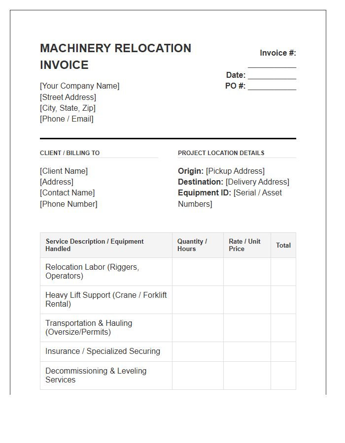 Heavy Machinery Relocation Invoice Template