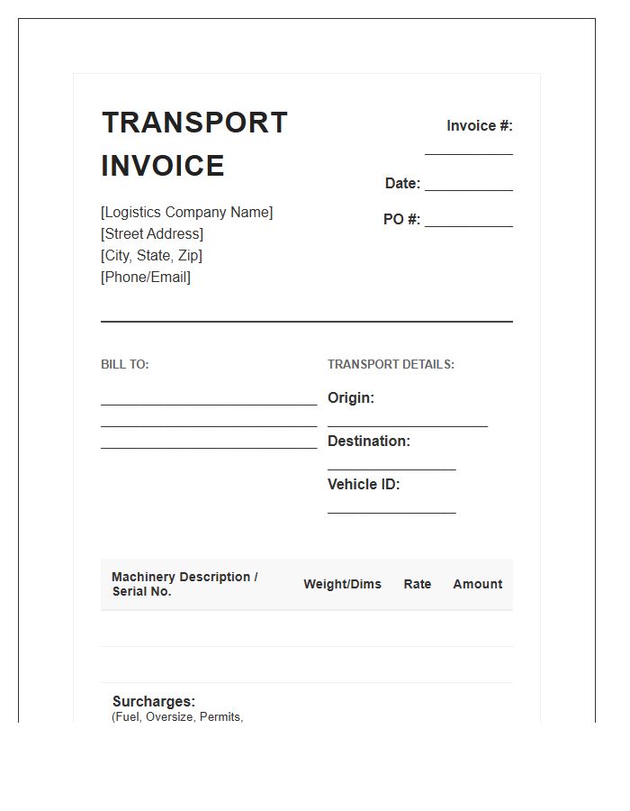 Industrial Machinery Transport Invoice Template