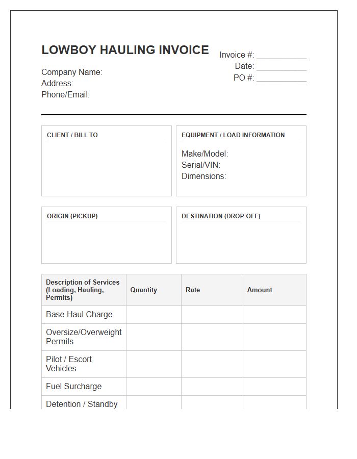 Lowboy Trailer Hauling Invoice Template