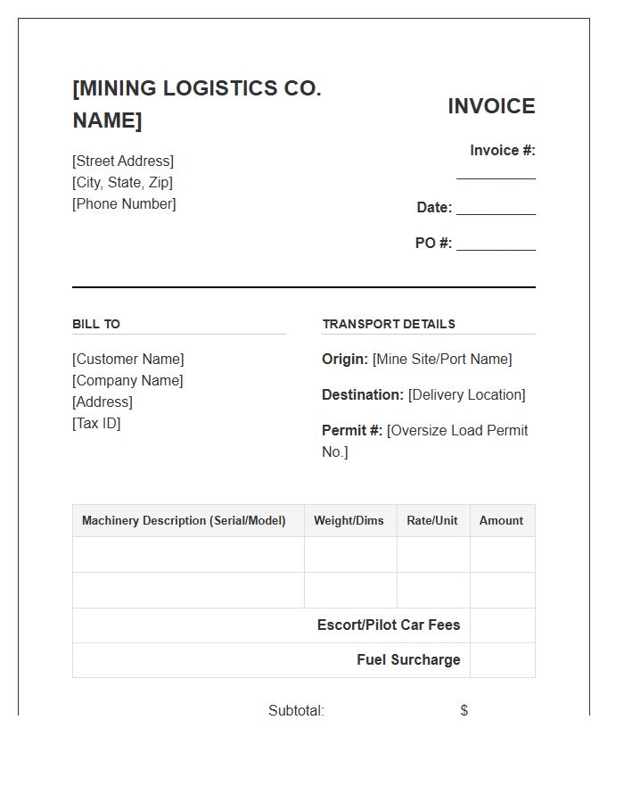 Mining Machinery Transport Invoice Template