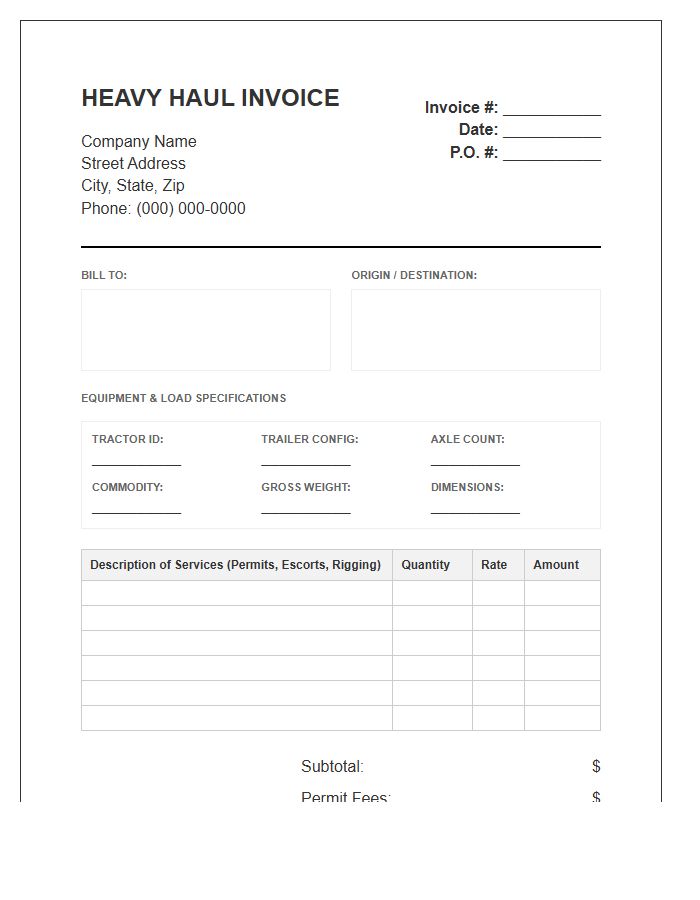 Multi Axle Heavy Haul Invoice Template