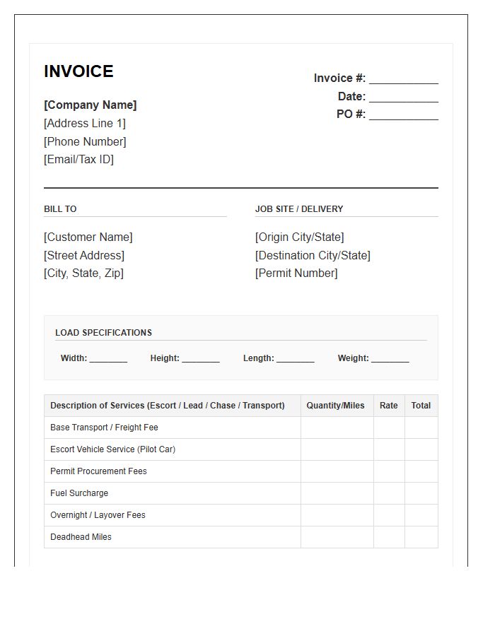 Oversize Load Escort And Transport Invoice Template