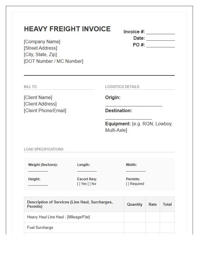 Specialized Heavy Freight Invoice Template