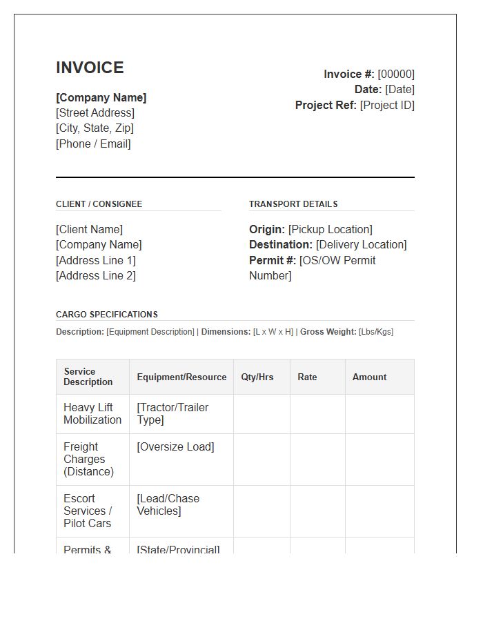 Specialized Heavy Lift Transport Invoice Template