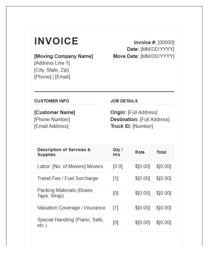 Comprehensive Moving Company Invoice Template