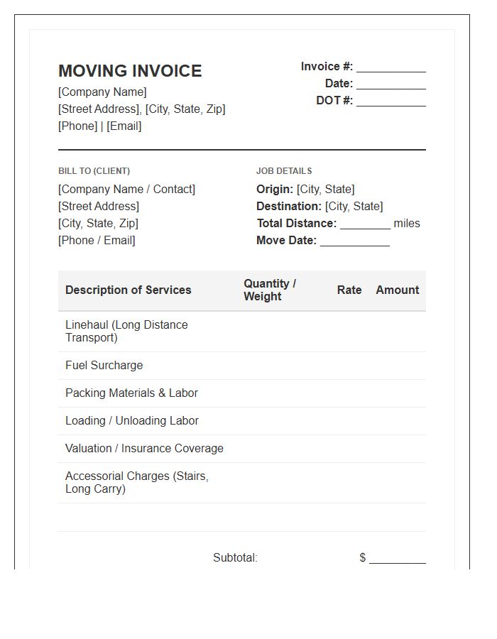 Corporate Long Distance Moving Invoice Template