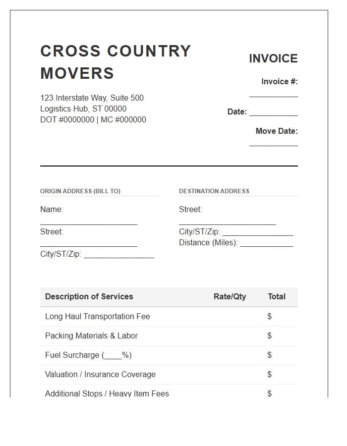 Cross Country Moving Business Invoice Template