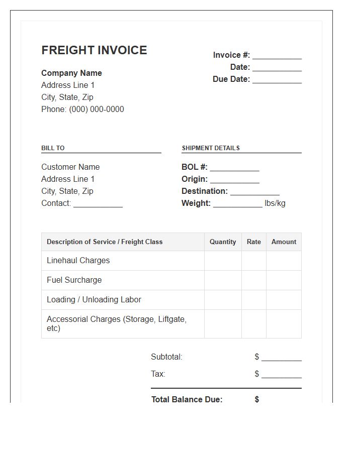 Freight Moving And Hauling Invoice Template