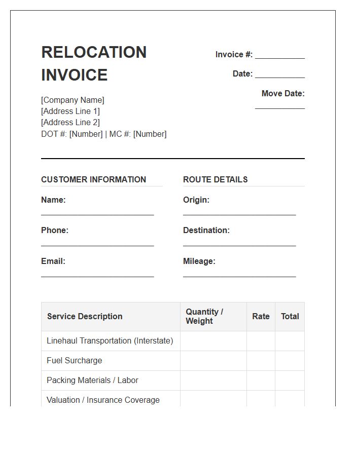 Interstate Relocation Service Invoice Template