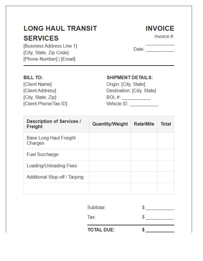 Long Haul Transit Services Invoice Template