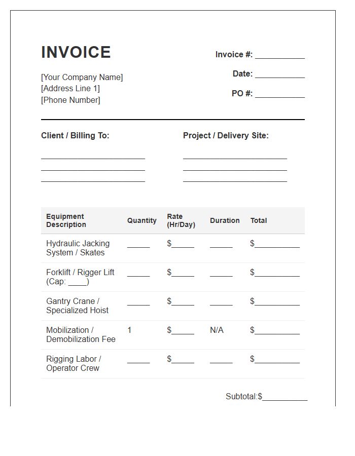 Specialized Moving Equipment Invoice Template