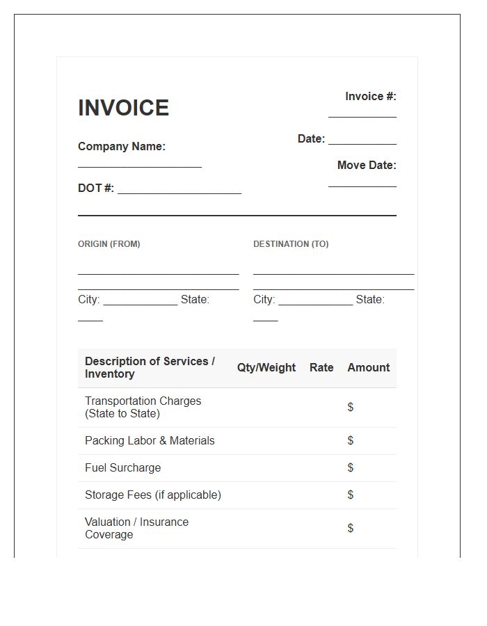 State To State Moving Invoice Template