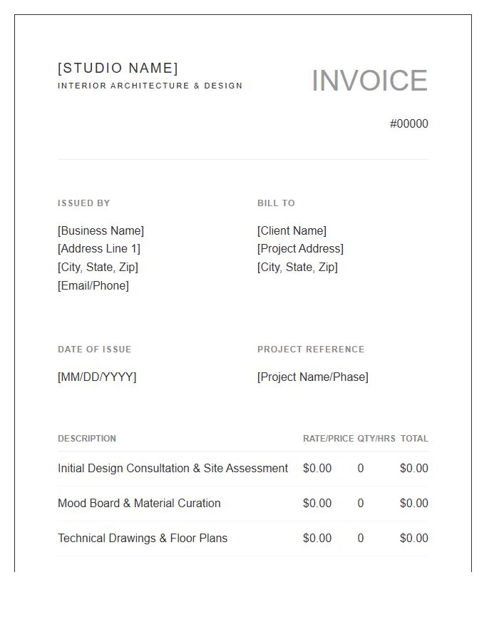 Boutique Interior Design Consultation Invoice Template