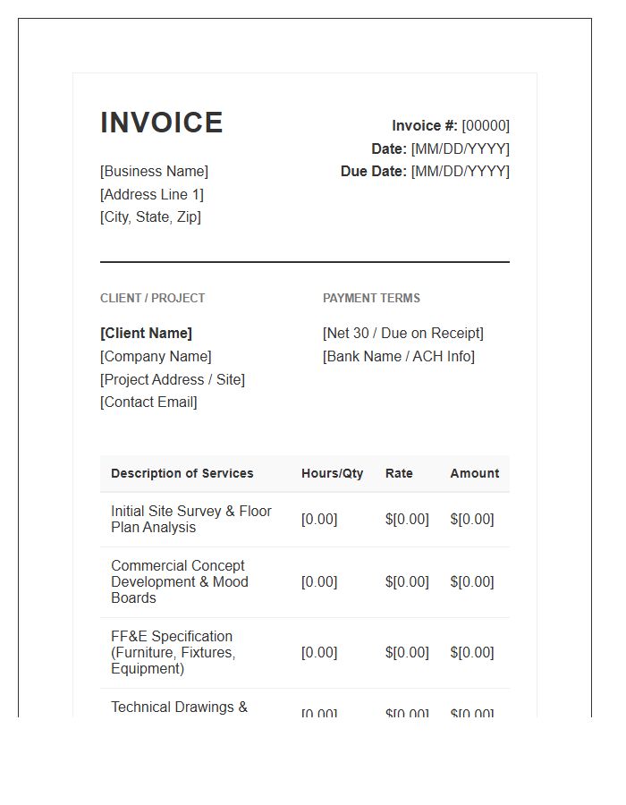 Commercial Interior Design Consultation Invoice Template
