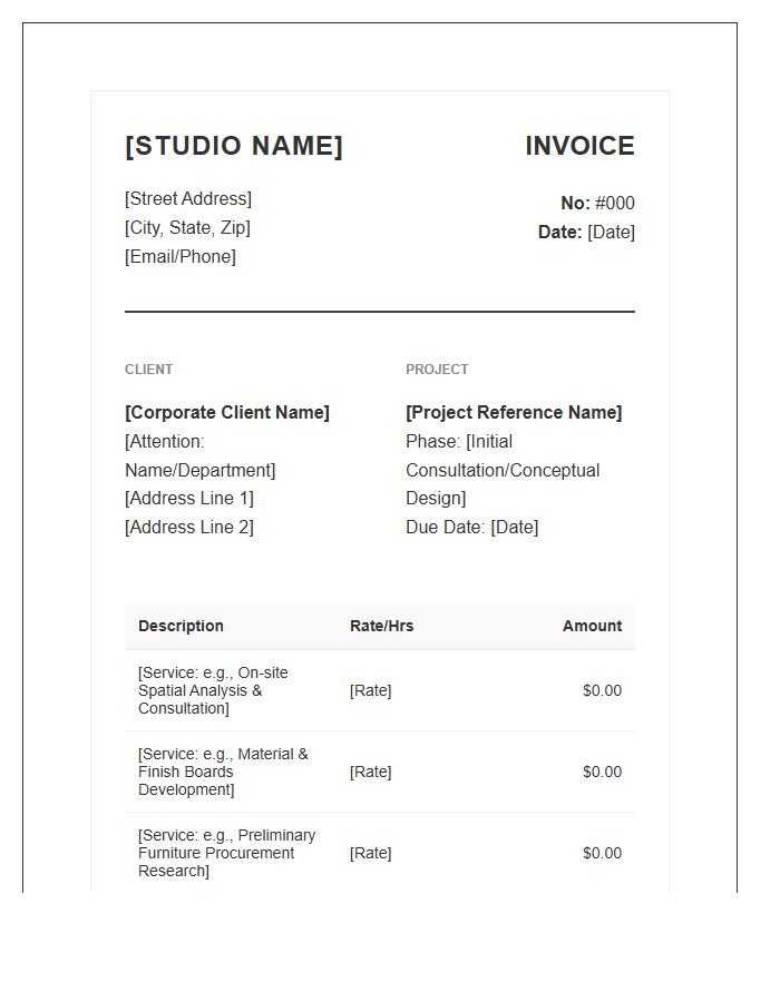 Corporate Interior Design Consultation Invoice Template