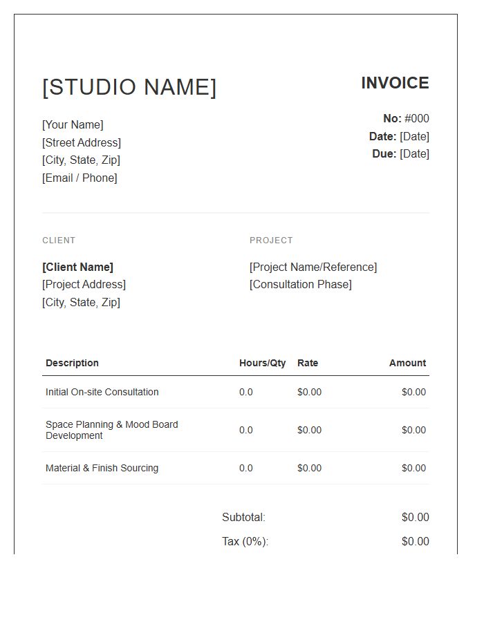Independent Interior Designer Consultation Invoice Template