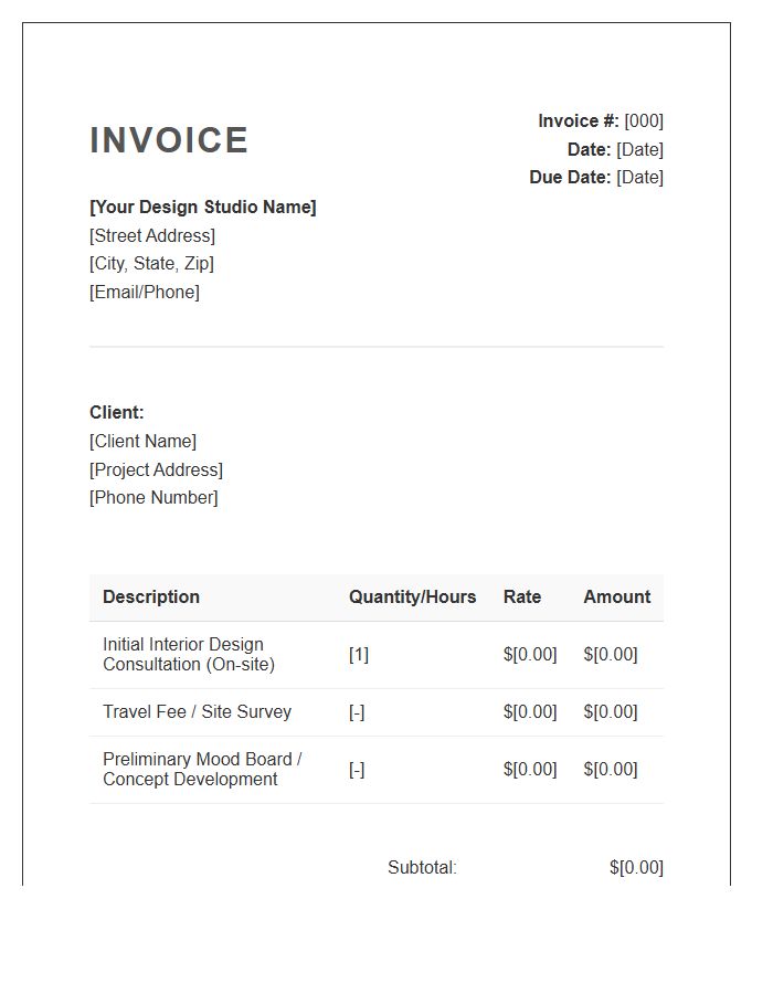 Initial Interior Design Consultation Invoice Template