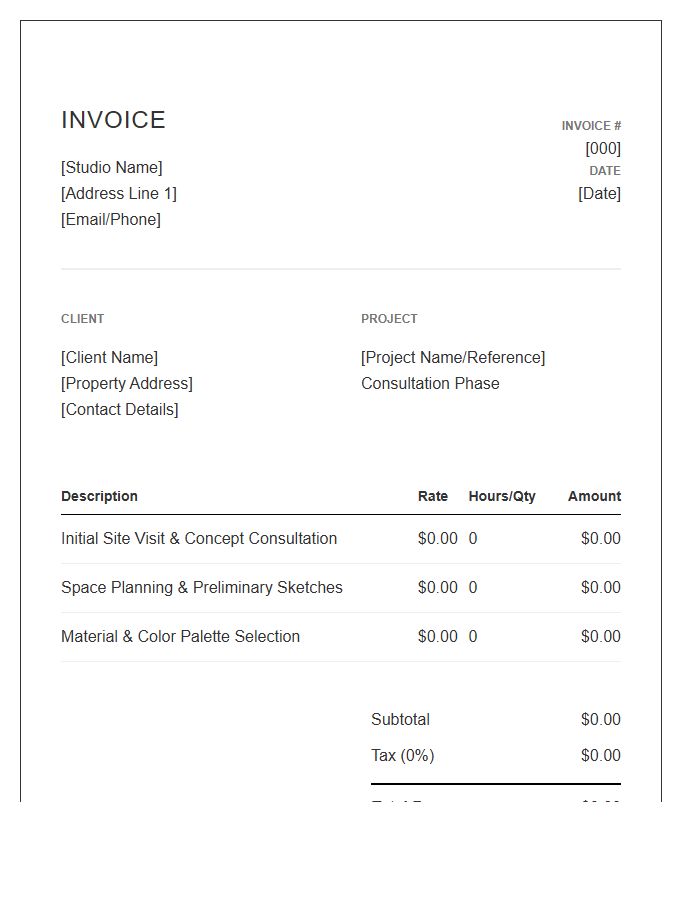 Interior Design Consultation Fee Invoice Template