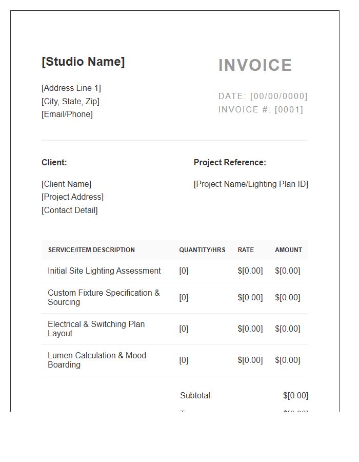 Interior Design Lighting Consultation Invoice Template
