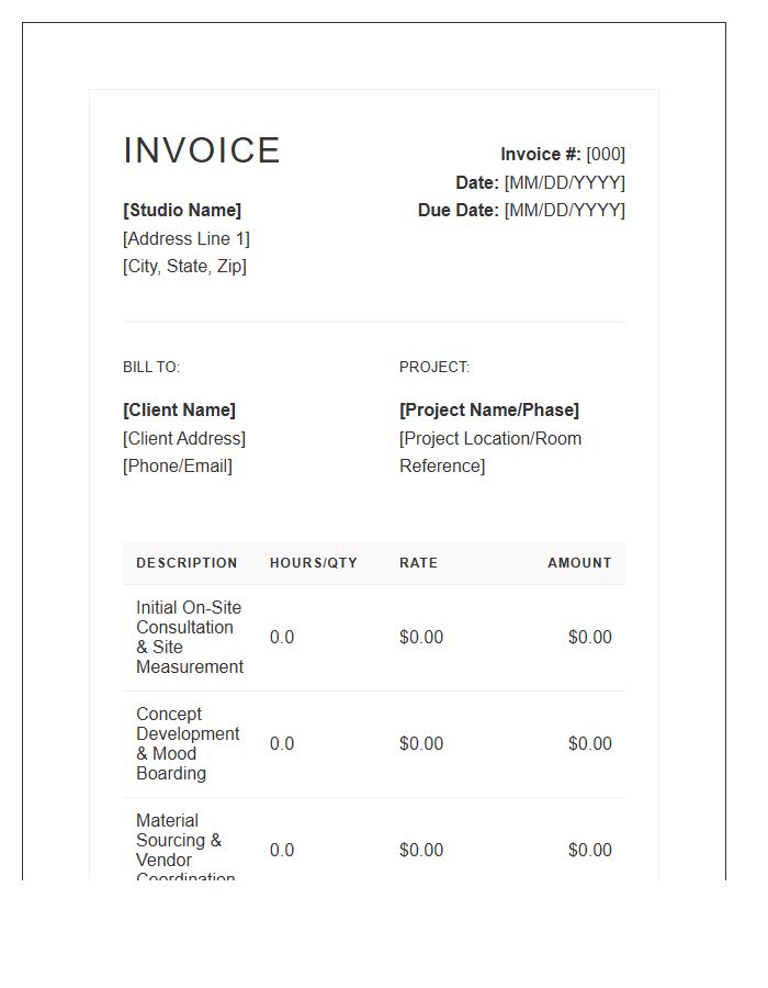 Interior Design Project Consultation Invoice Template
