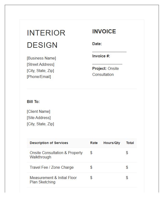 Onsite Interior Design Consultation Invoice Template