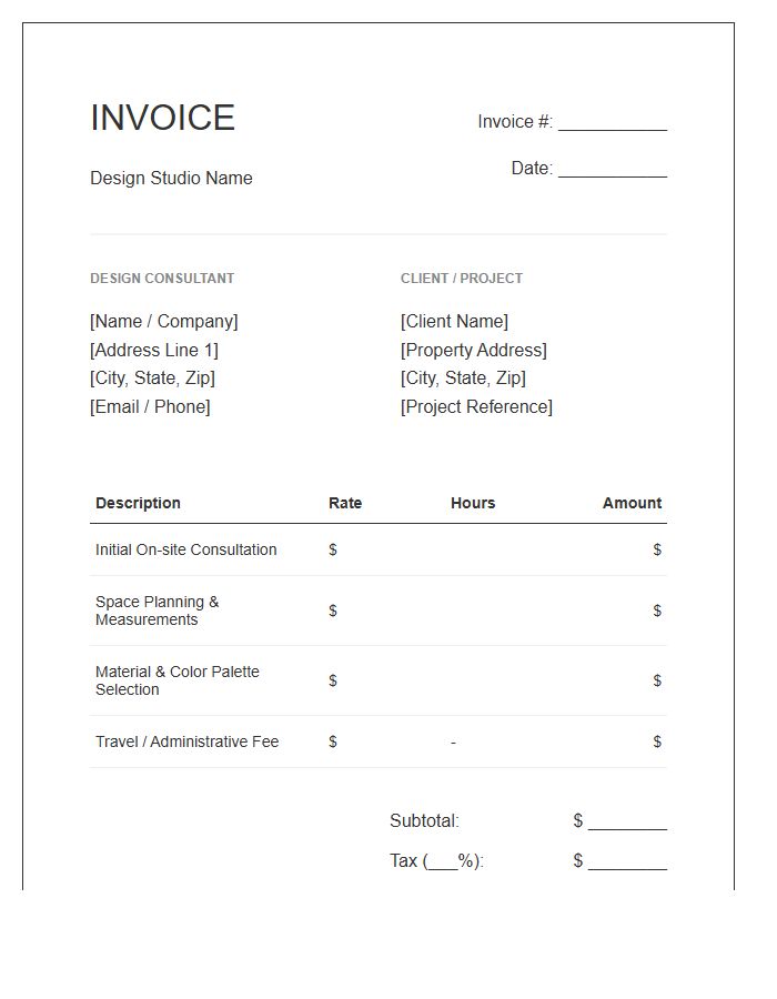 Residential Interior Design Consultation Invoice Template