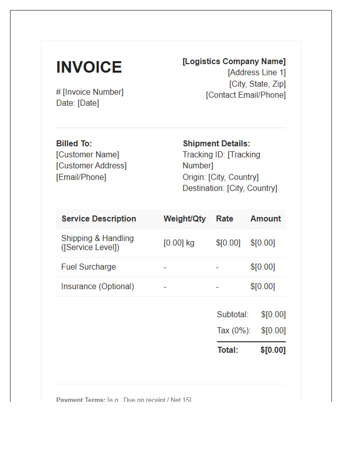 Business To Consumer Logistics Invoice Template