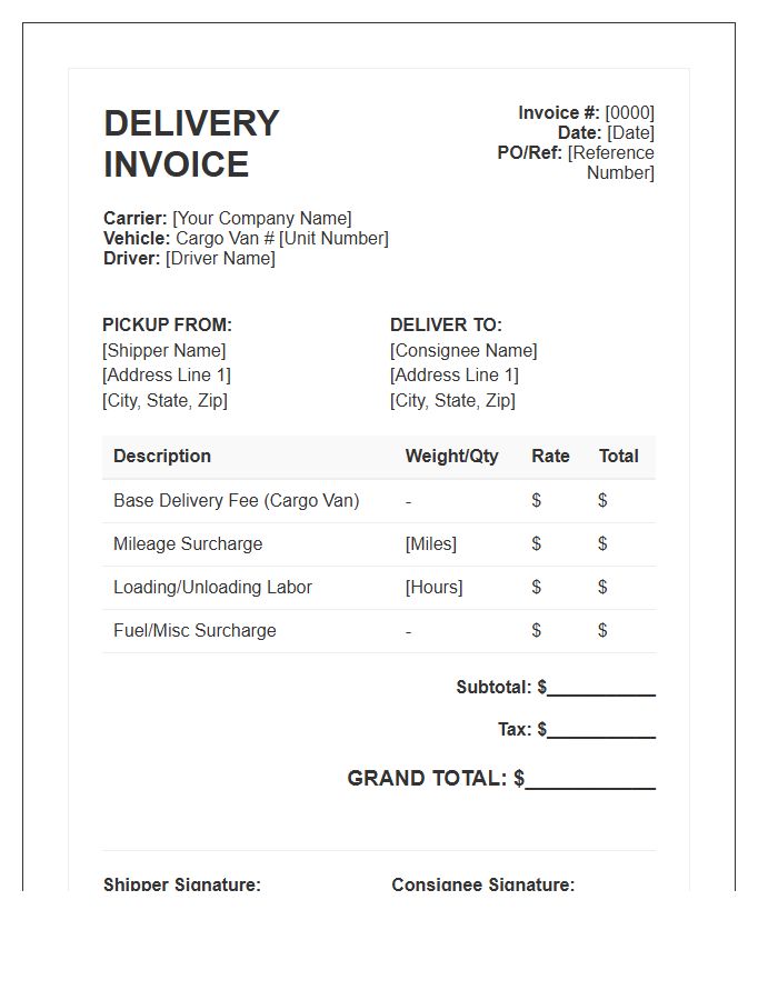 Cargo Van Delivery Invoice Template