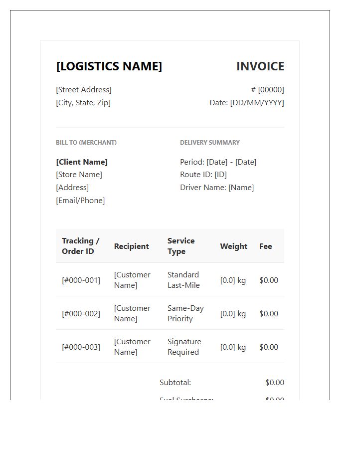 E-commerce Last Mile Delivery Invoice Template