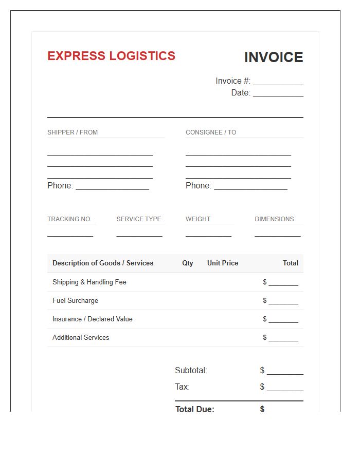Express Package Logistics Invoice Template