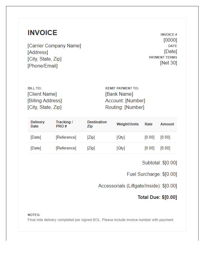 Final Mile Carrier Invoice Template
