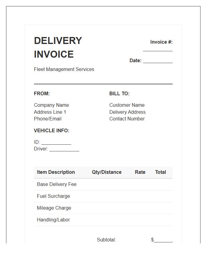 Fleet Management Delivery Invoice Template