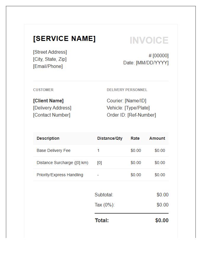 Hyperlocal Delivery Service Invoice Template