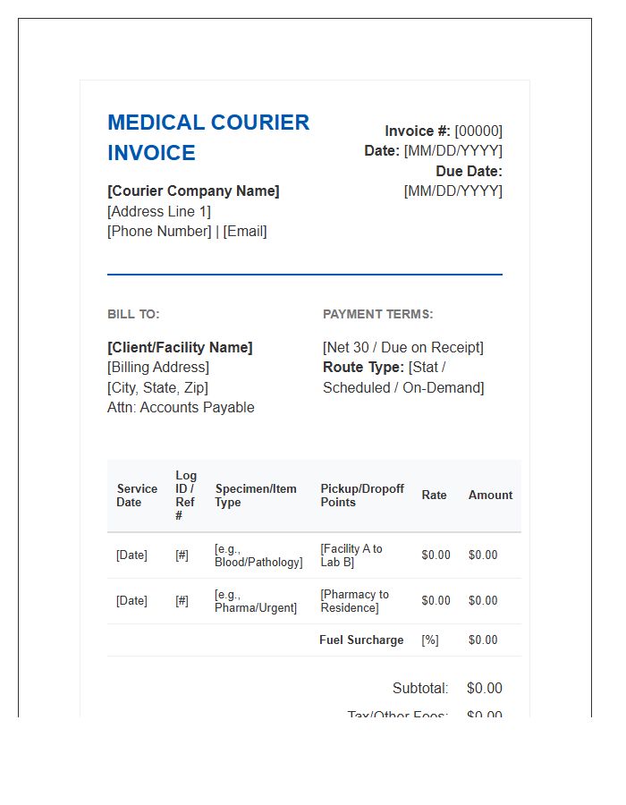 Medical Courier Last Mile Invoice Template