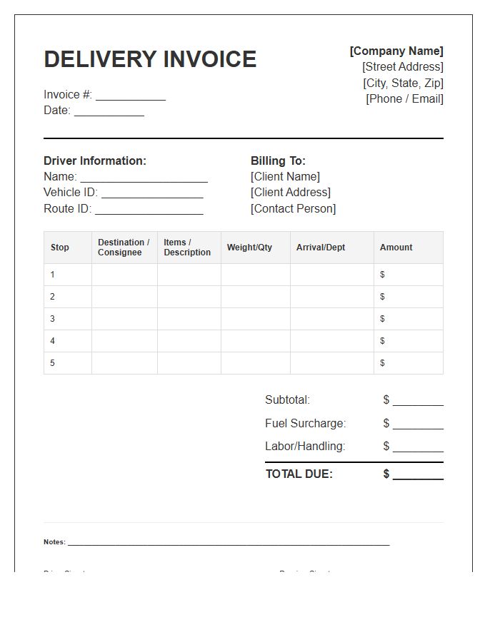 Multi Stop Delivery Invoice Template