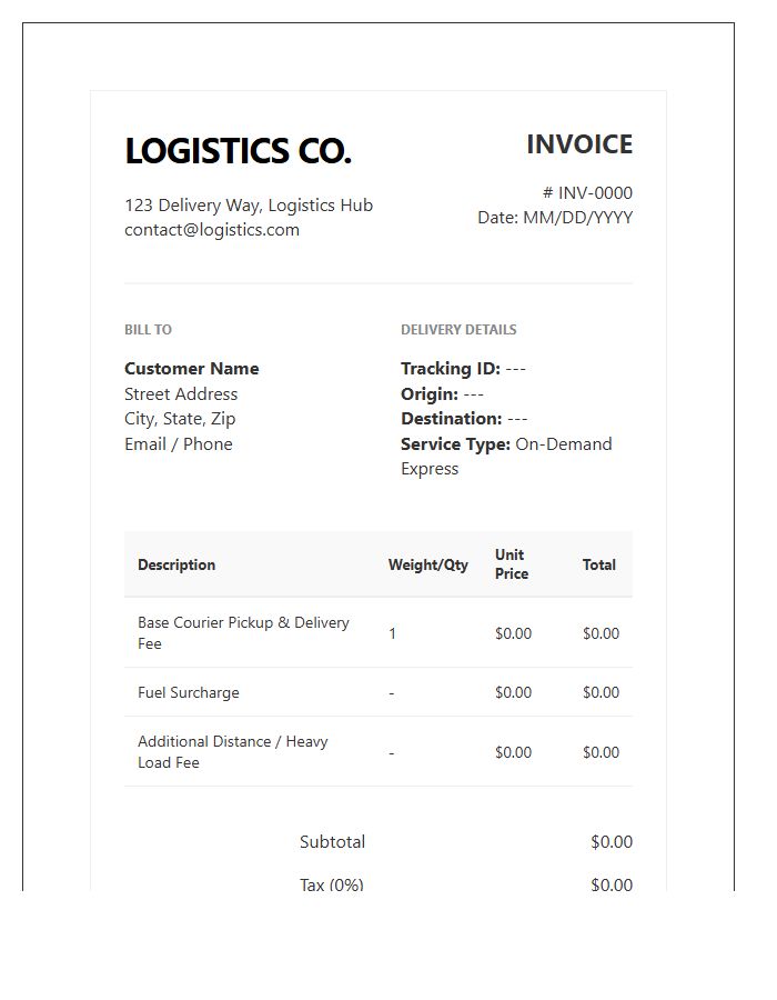 On Demand Delivery Logistics Invoice Template