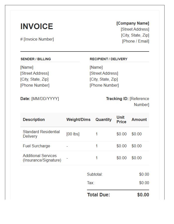Residential Parcel Delivery Invoice Template
