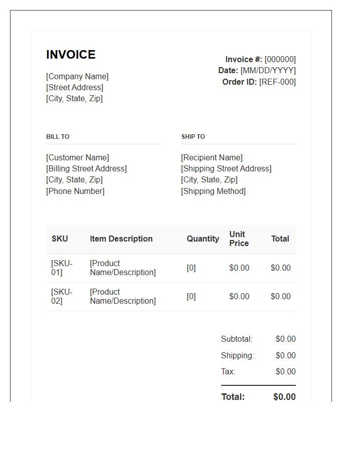 Retail Order Fulfillment Invoice Template