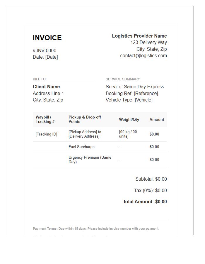 Same Day Delivery Logistics Invoice Template