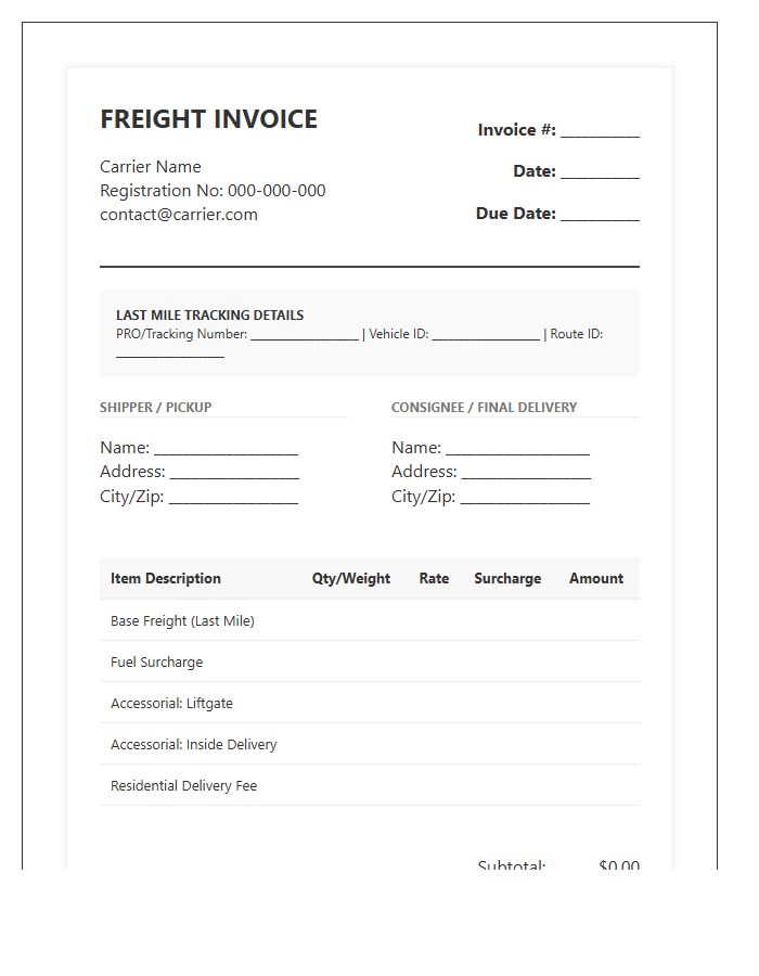 Specialized Last Mile Freight Invoice Template